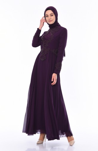 Purple Hijab Evening Dress 8010-01