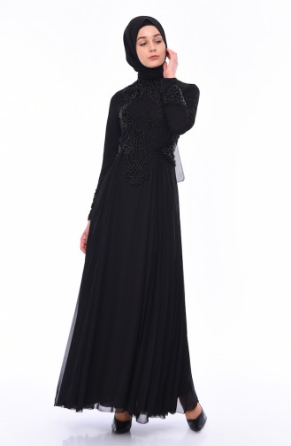 Black Hijab Evening Dress 8010-02