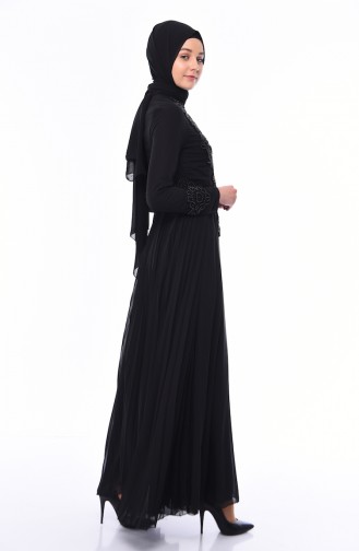 Black Hijab Evening Dress 8010-02