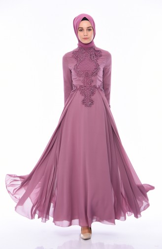 Dusty Rose Hijab Evening Dress 8010-03