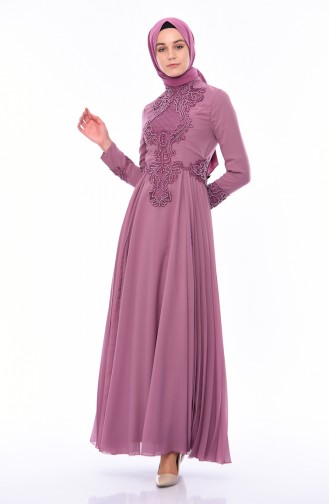 Dusty Rose Hijab Evening Dress 8010-03