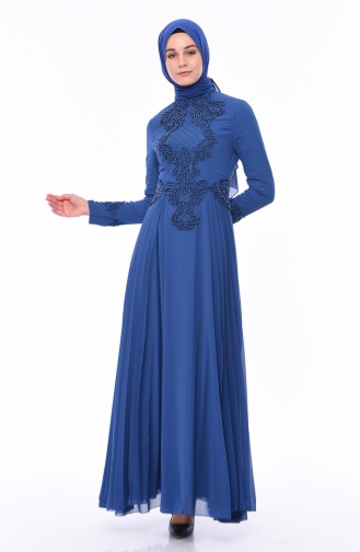 Indigo Hijab Evening Dress 8010-04