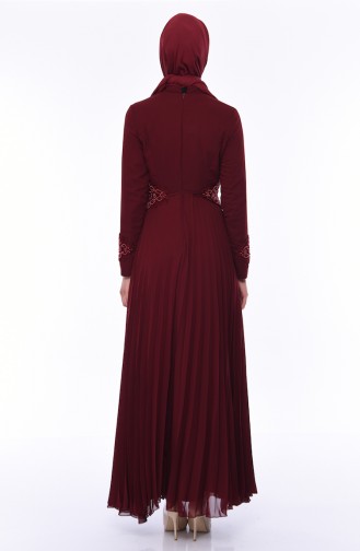 Claret Red Hijab Evening Dress 8010-05