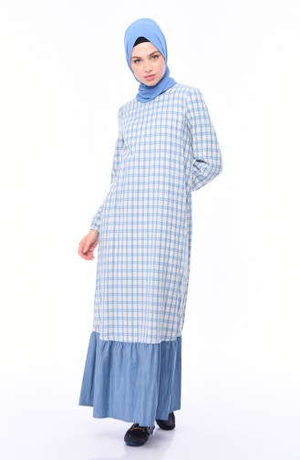 Büzgülü Yazlık Elbise 0492-03 Mavi