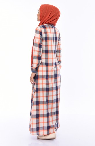 Kareli Yazlık Elbise 0493-01 Lacivert Turuncu