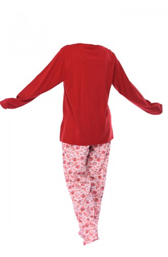 Büyük Beden Uzun Kollu Pijama Takımı 704174-01 Kırmızı