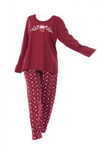 Büyük Beden Uzun Kollu Pijama Takımı 803043-02 Bordo