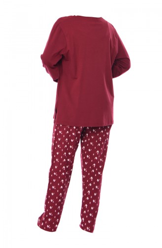 Büyük Beden Uzun Kollu Pijama Takımı 803043-02 Bordo