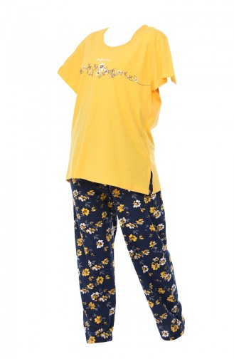 Büyük Beden Kısa Kollu Pijama Takımı 810182-01 Sarı