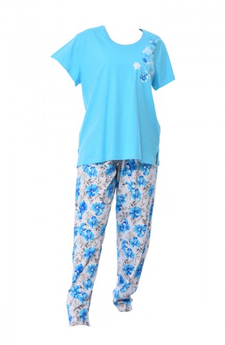 Büyük Beden Kısa Kollu Pijama Takımı 810188-02 Turkuaz