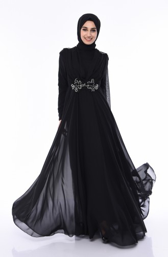 Schwarz Hijab-Abendkleider 8009-03