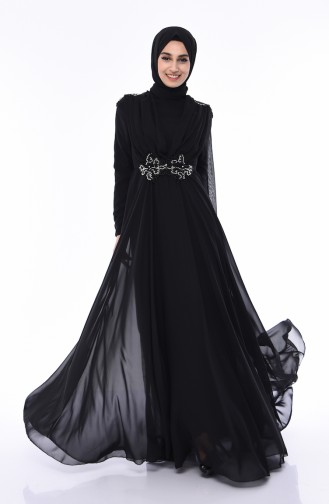 Black Hijab Evening Dress 8009-03