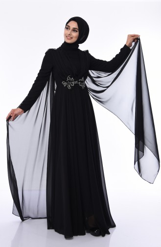 Black Hijab Evening Dress 8009-03