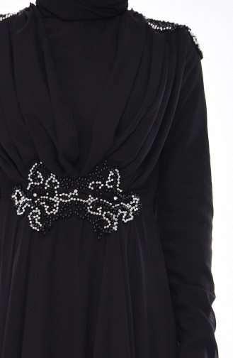 Black Hijab Evening Dress 8009-03