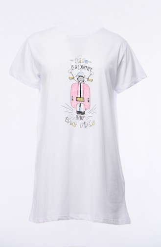 Baskılı Tshirt 4616-01 Beyaz