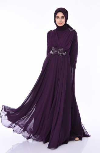 Purple Hijab Evening Dress 8009-01