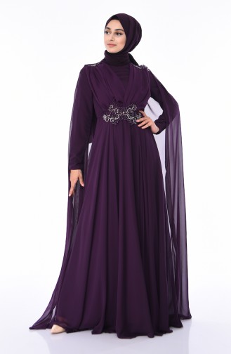 Purple Hijab Evening Dress 8009-01