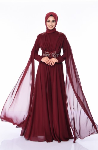 Claret Red Hijab Evening Dress 8009-02
