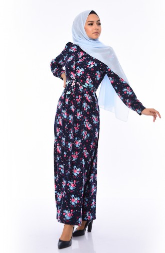 Dunkelblau Hijab Kleider 2057A-01