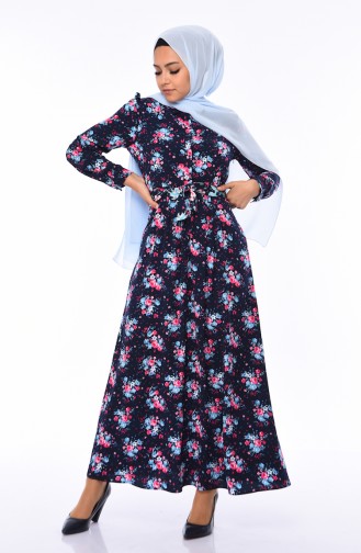 Dunkelblau Hijab Kleider 2057A-01