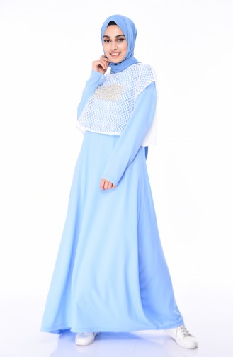 Eisblau Hijab Kleider 0362-02
