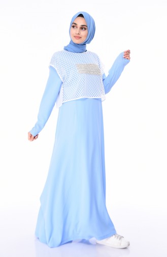 Eisblau Hijab Kleider 0362-02