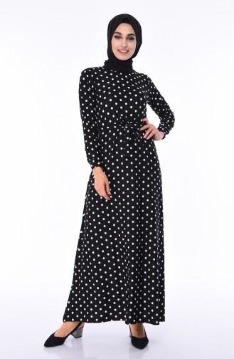 Polka Dot Belted Dress 0237-01 Black 0237-01