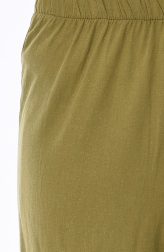 Lastikli Yazlık Bol Paça Pantolon 25030-02 Haki Yeşil
