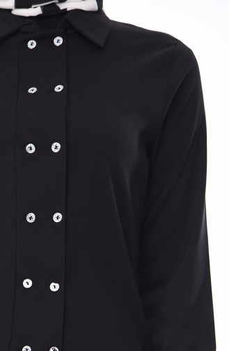 Düğmeli Etek Bluz İkili Takım 4216-01 Siyah