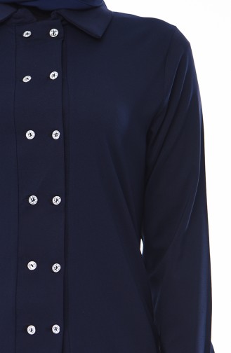 Düğmeli Etek Bluz İkili Takım 4216-03 Lacivert