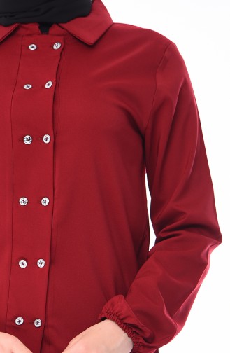 Düğmeli Etek Bluz İkili Takım 4216-04 Bordo