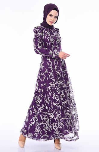 Purple Hijab Evening Dress 7238-04