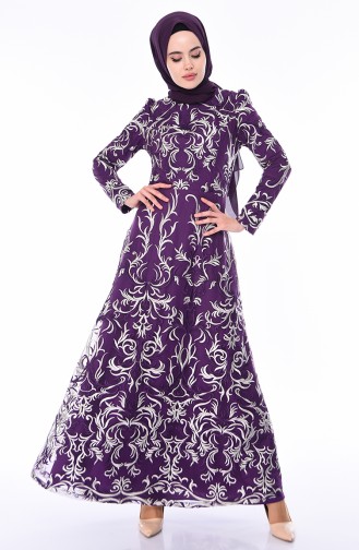 Purple Hijab Evening Dress 7238-04