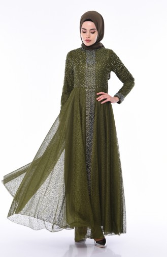 Khaki Hijab Evening Dress 1018-03