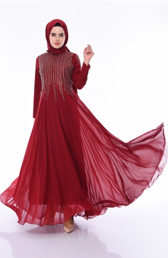 Claret Red Hijab Evening Dress 2012-02