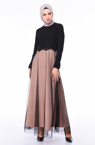 Black Hijab Evening Dress 3860-01