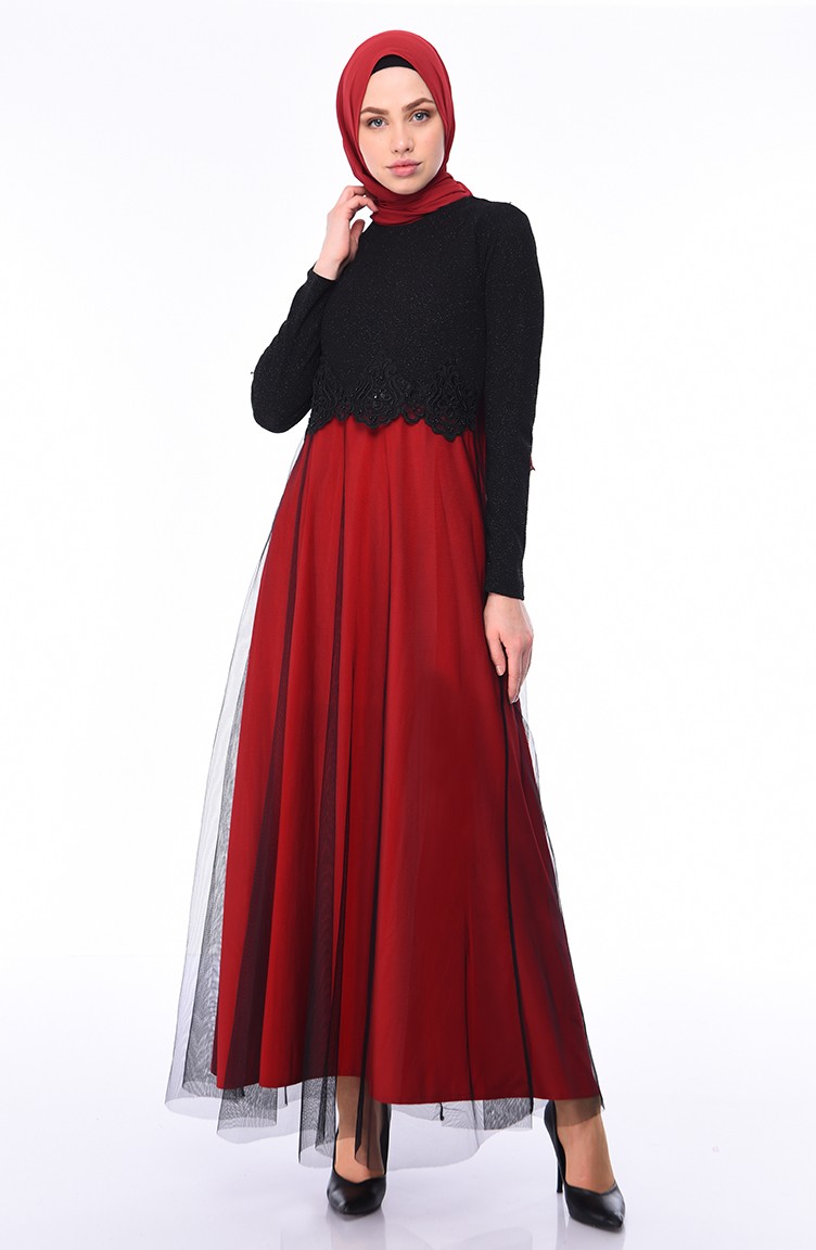 Red Hijab Evening Dress 386004 Sefamerve