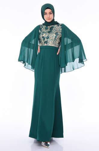 Emerald Green Hijab Evening Dress 4510-01