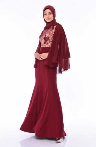 Claret Red Hijab Evening Dress 4510-02
