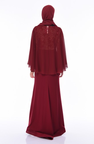 Claret Red Hijab Evening Dress 4510-02