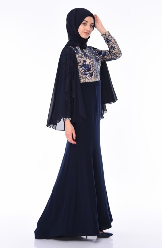 Navy Blue Hijab Evening Dress 4510-04