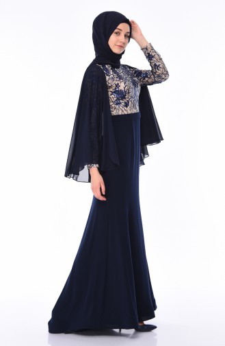 Navy Blue İslamitische Avondjurk 4510-04