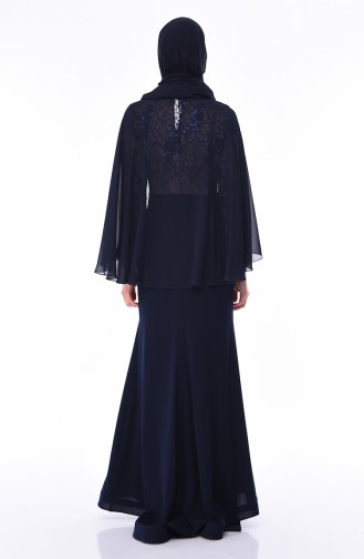 Navy Blue Hijab Evening Dress 4510-04