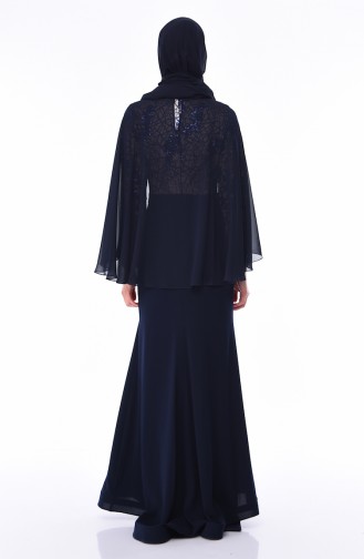 Navy Blue İslamitische Avondjurk 4510-04