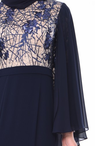 Navy Blue Hijab Evening Dress 4510-04