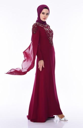 Plum Hijab Evening Dress 4530-01