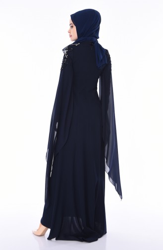 Robe de Soirée Brodée de Perles 4530-02 Bleu marine 4530-02