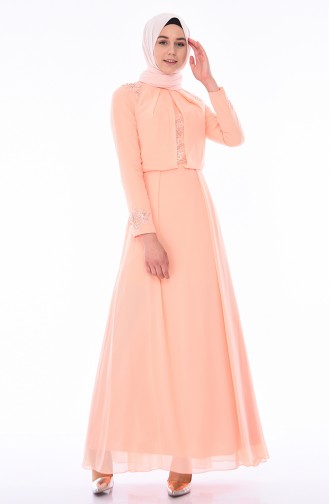 Salmon Hijab Evening Dress 4533-01