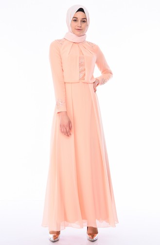 Salmon Hijab Evening Dress 4533-01