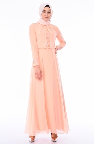 Taşlı Abiye Elbise 4533-01 Somon